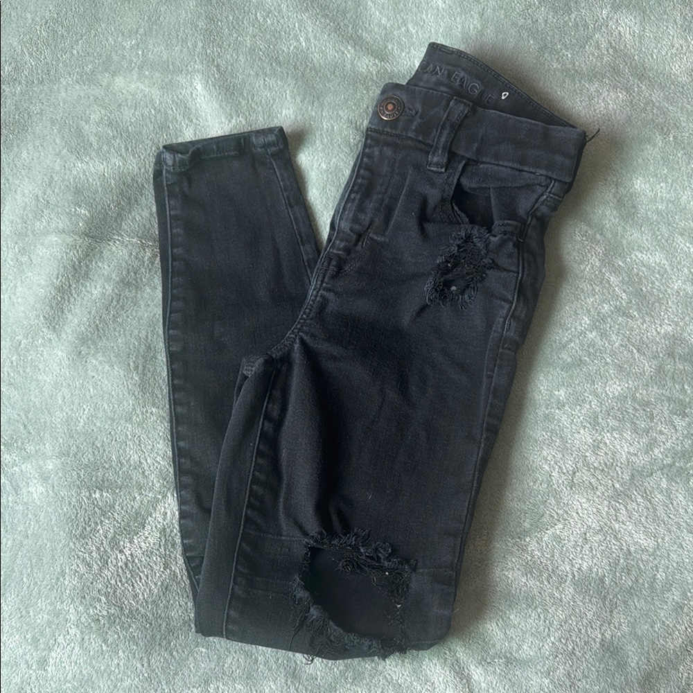 American Eagle Outfitters Black Ripped Skinny Jeans